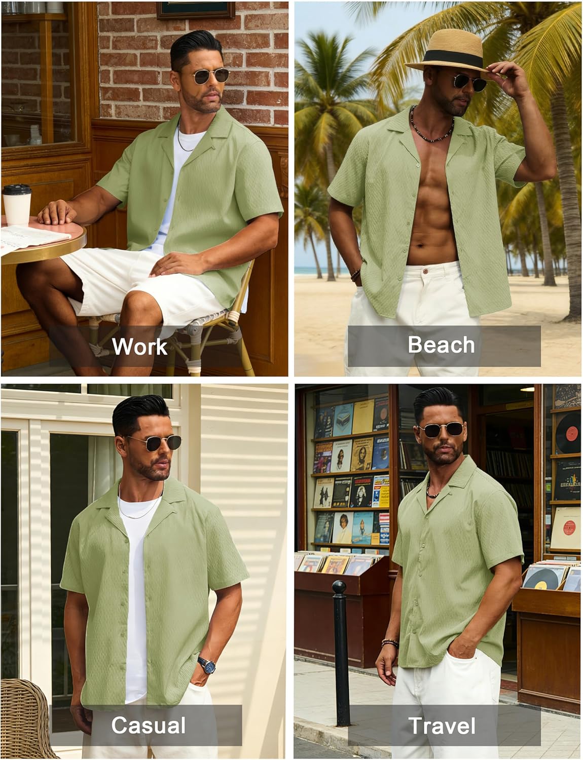 Cotrasen Men's Casual Short Sleeve Button Down Shirt Cuban Textured Summer Beach Shirts - Image 4