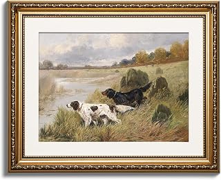 ARPEOTCY Vintage Gold Framed Retro River Landscape Canvas Wall Art, Antique Victorian Print 13x16 Inch Home Decor