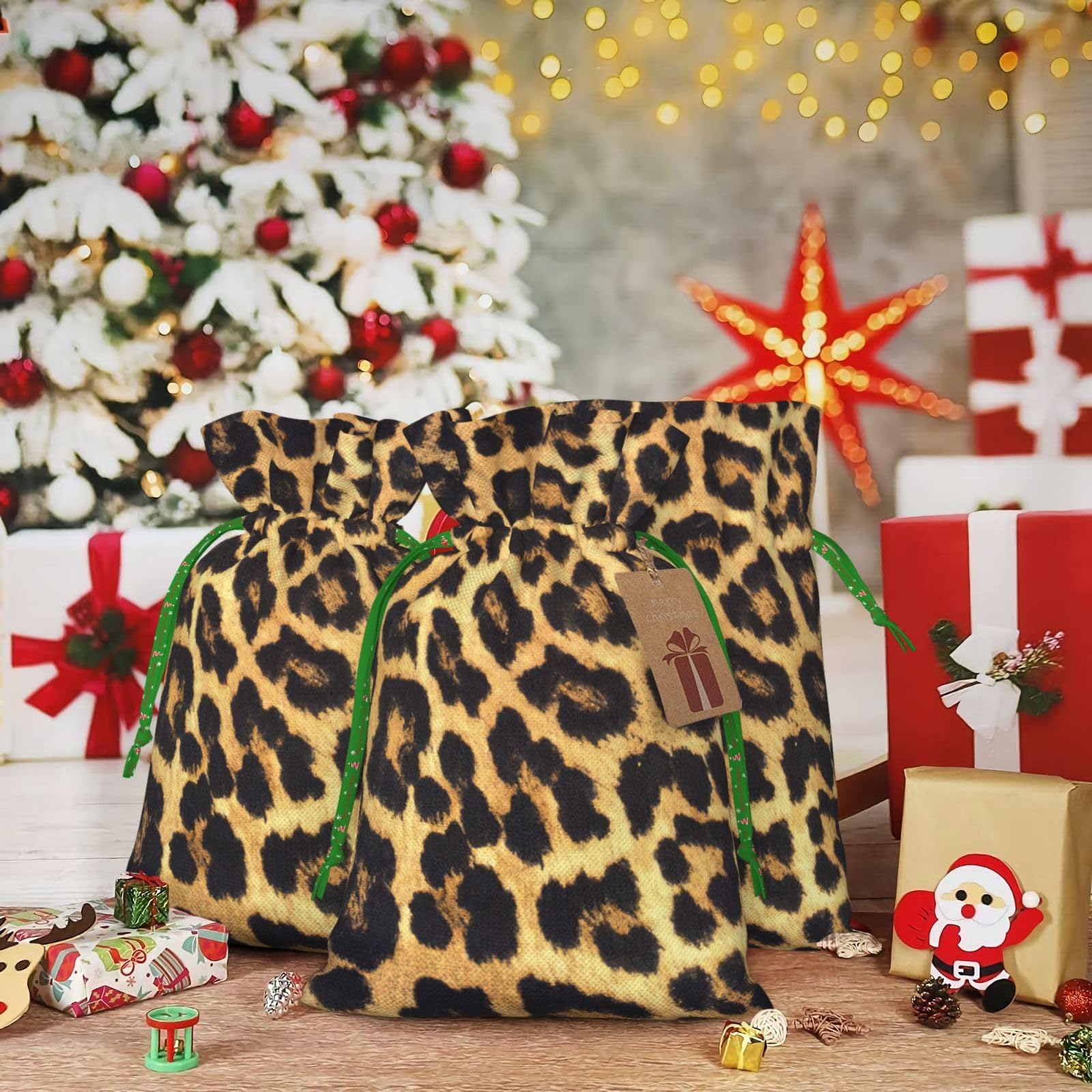 Amazon | ヒョウ柄プリント クリスマス 巾着ギフトバッグ お祝い袋