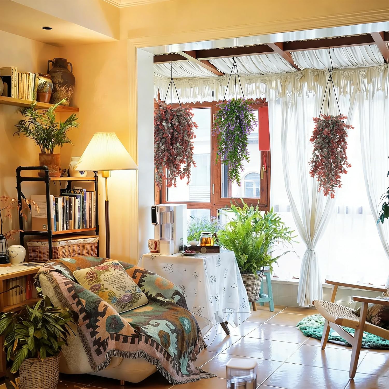 RECUTMS Artificial Hanging Leaves Plants 4Pcs Indoor Fake Vines Ivy Leaves Plastic Greenery Resistant Plastic for Wall Wedding Party Porch Garden Decoration(Reddish Brown)