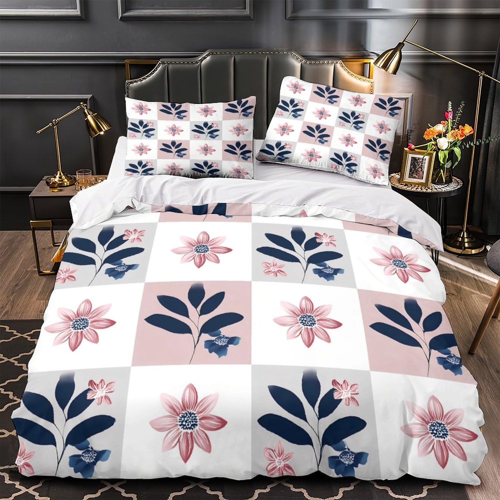 Housse de couette crâne floral 3D en microfibre super douce ornementale vintage