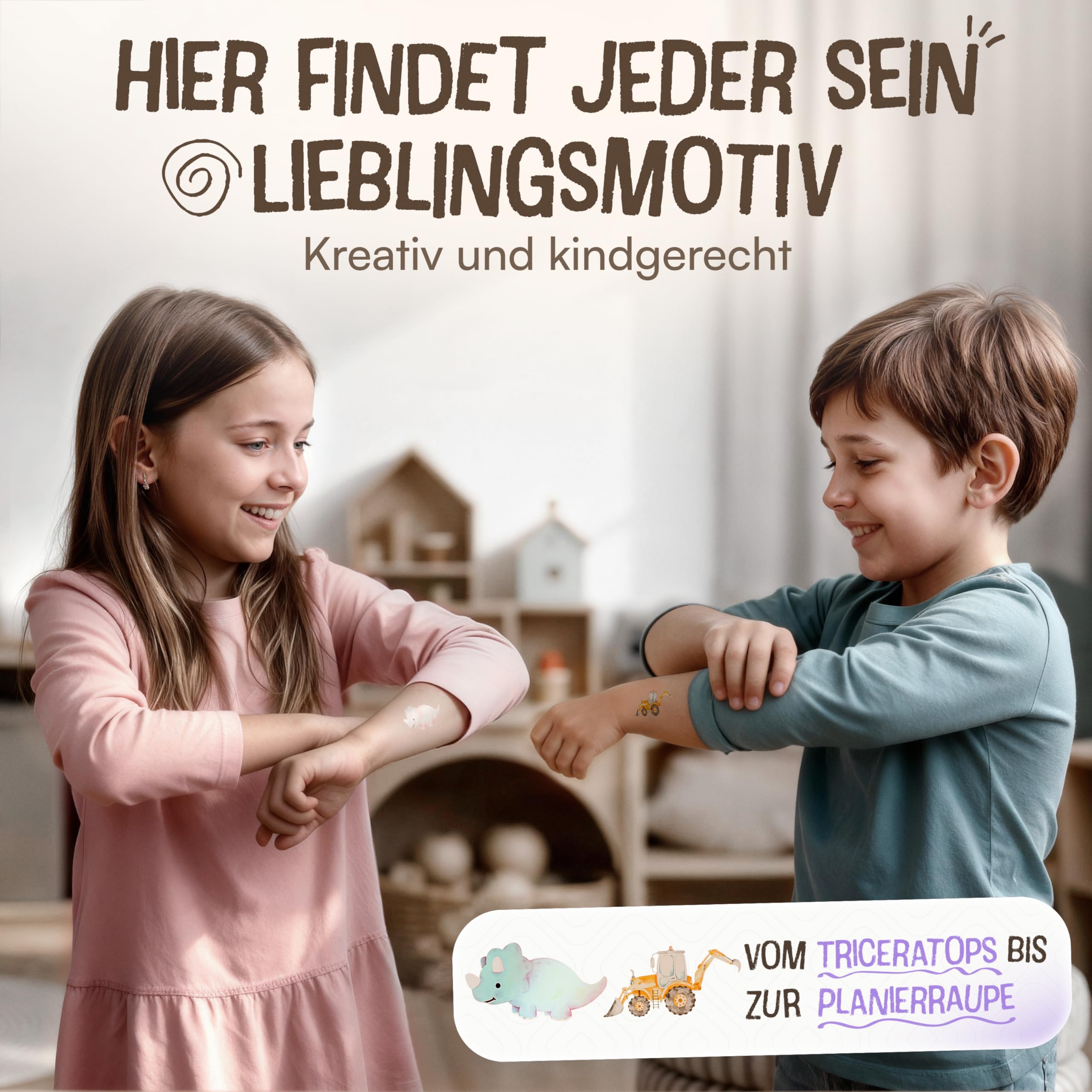 Lunablu 120 przyjaznych dla skóry tatuaży dziecięcych [certyfikat dermatologiczny] Made in Germany | prezent dla dzieci | tatuaże dziecięce dla chłopców i dziewczynek | tatuaż - dinozaury i maszyny