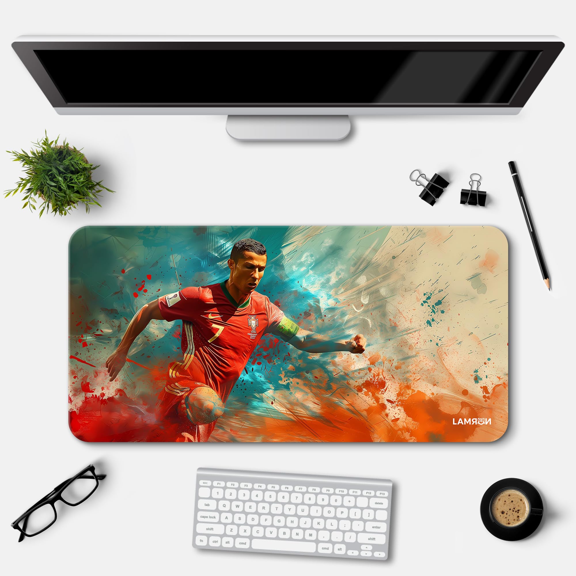 Lamron Ronaldo Abstract Printed Desk Mat | Deskpad | Mouse Pad | Laptop Mat for Work from Home | Gaming Anime Art Mouse Pad | Computer Table Mat | Deskpad for Office Table (11 x 23 Inch) (B0D2P2DC2D) Amazon Price History, Amazon Price Tracker