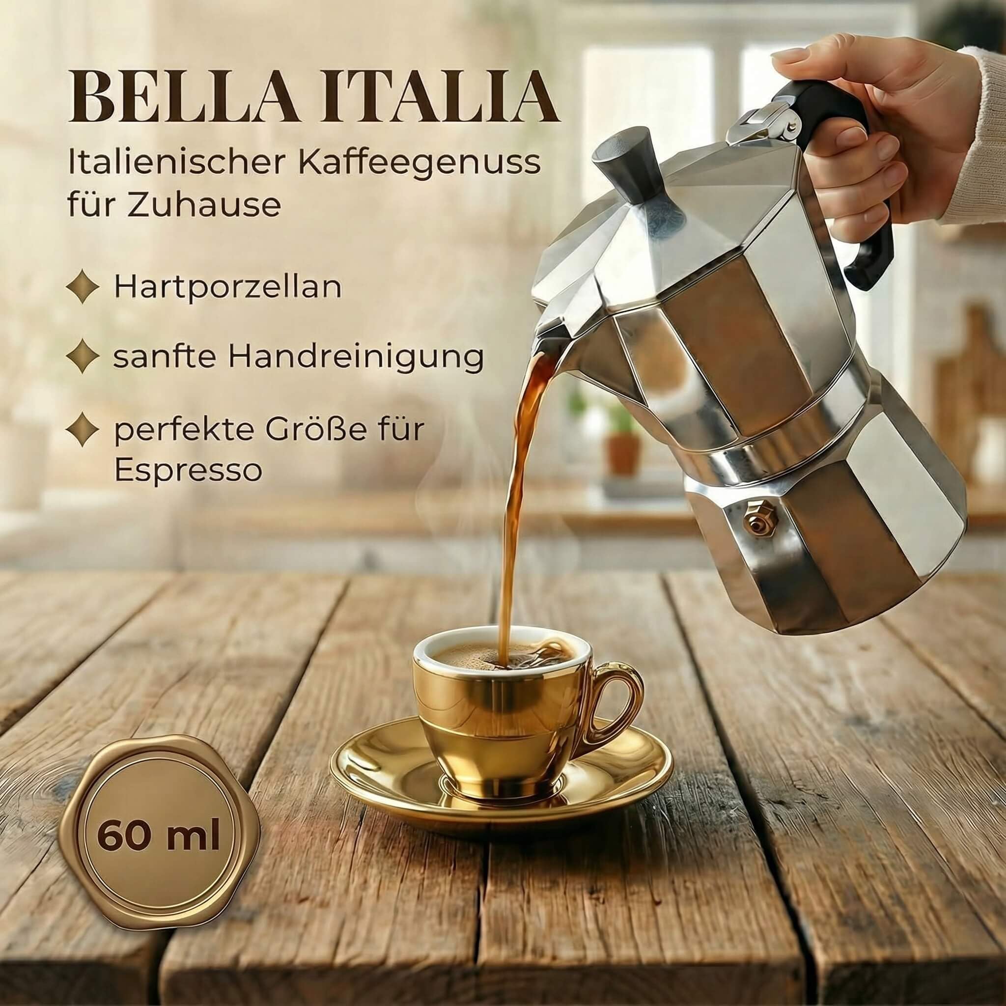 6 x filiżanki do espresso 60 ml | złoty - chrom | styl włoski | grube ścianki i ciężkie | zestaw 6 filiżanek do espresso ze spodkami - zestaw upominkowy