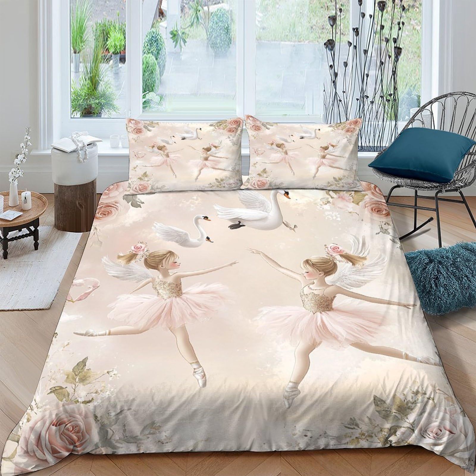 Ctjqhvkz Style-5 3D Printed Ballet Dancer Fitted Sheet Microfiber Soft Pink Bedroom Decor Elegant Swan Mattress Cover For Home Dorm Single（135X200cm）