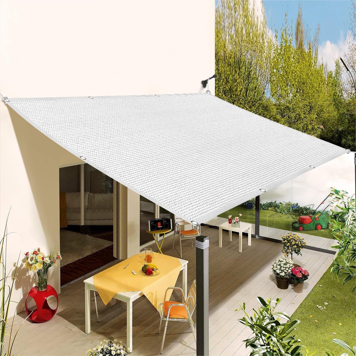 Voile d'ombrage 3.2 x 4 m haute résistance avec protection 98% UV blanc