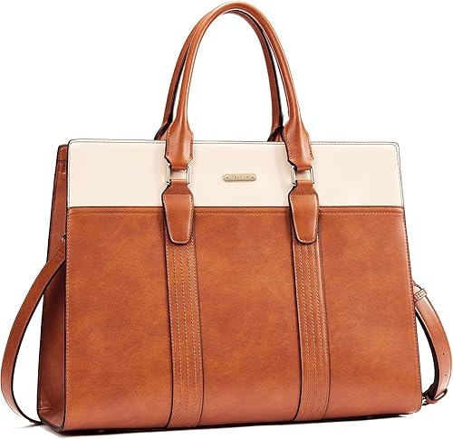 Telena Bolsa de mano para laptop para mujer, bolsa de hombro de 15.6 pulgadas, maletín de cuero para mujer, bolsas de mano de gran capacidad