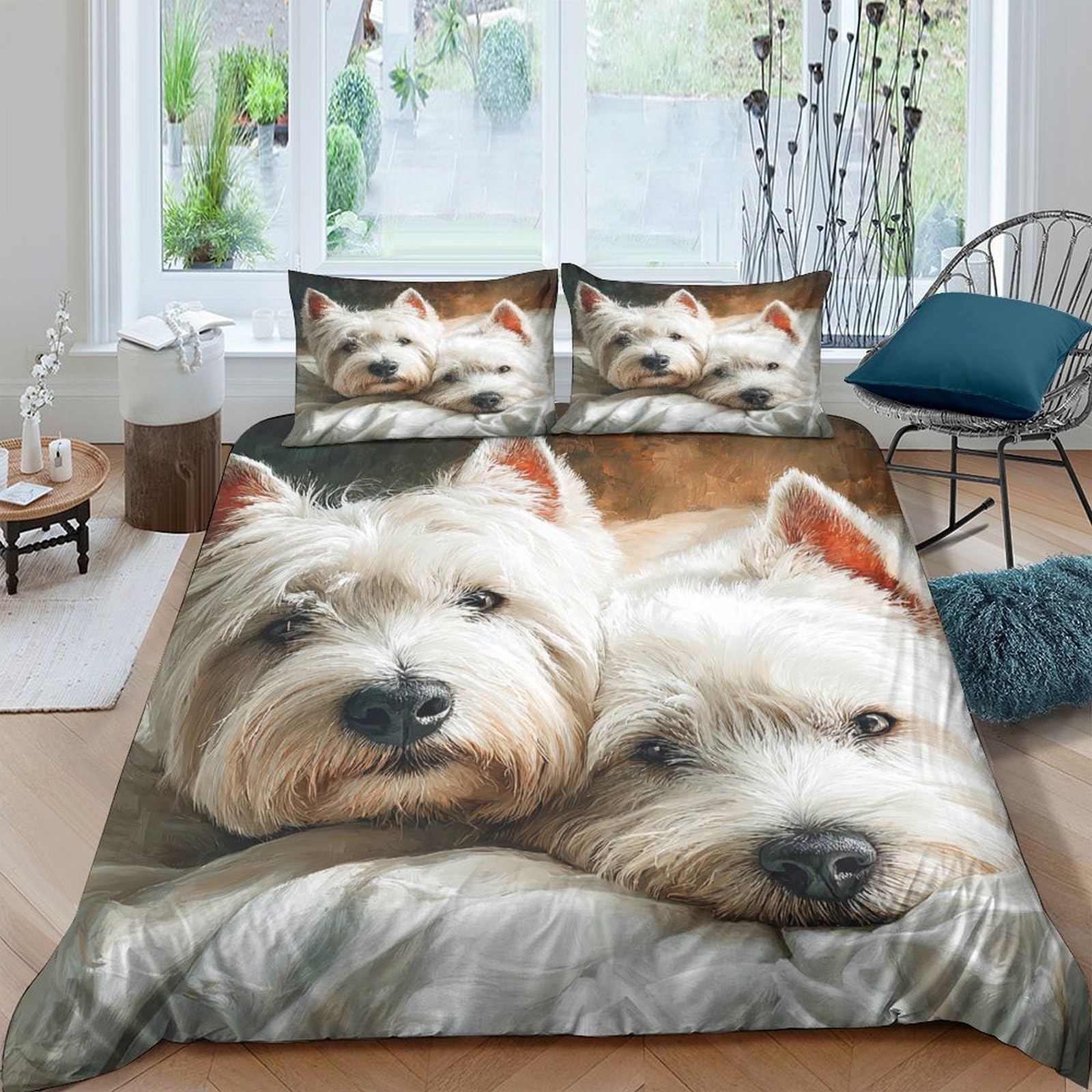 Ctjqhvkz Style-8 3D Printed Westie Dog Fitted Sheet Microfiber Soft Animal Portrait Bed Cover For Bedroom Guest Room Mattress Decor Single（135X200cm）