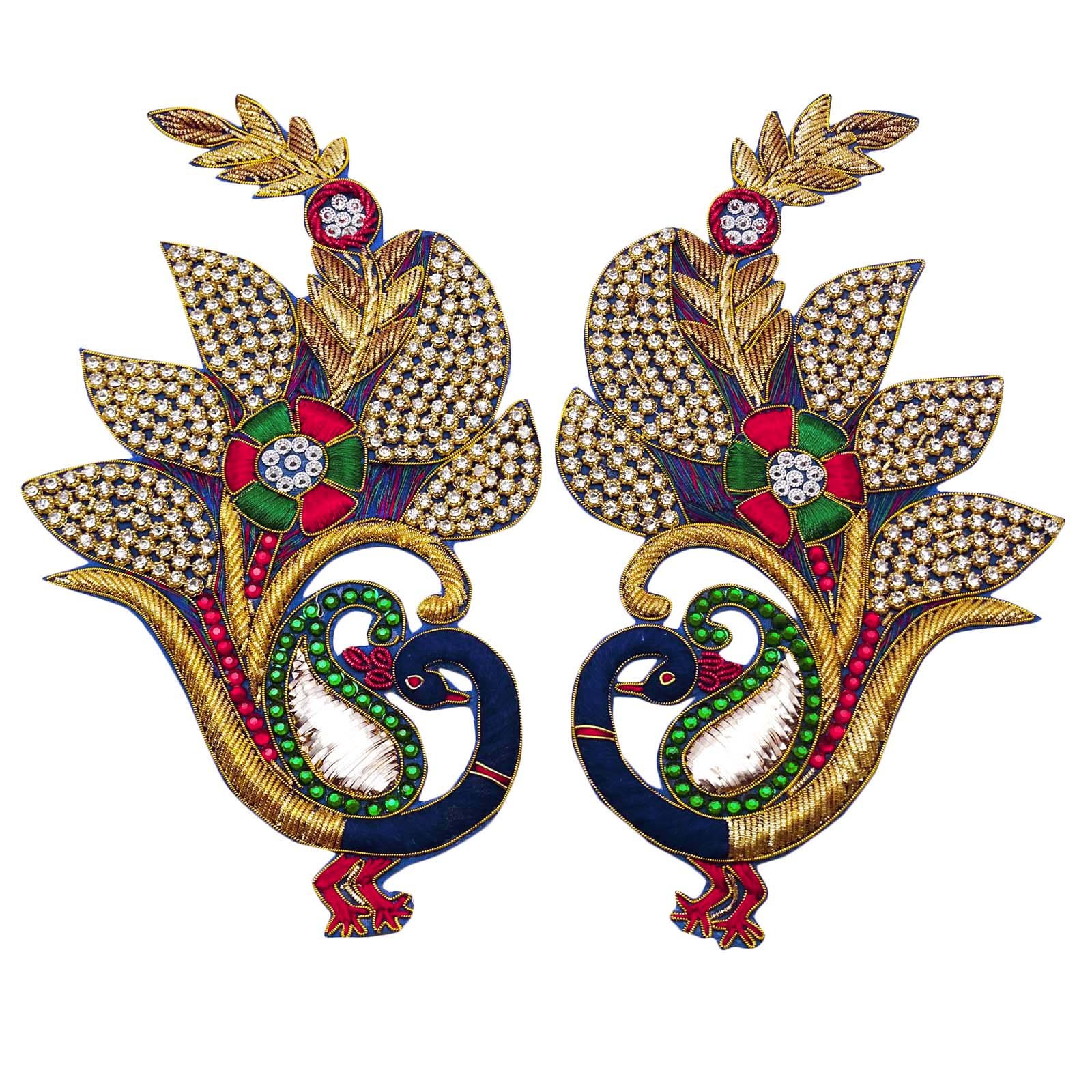 Knitwit Multicolour Decorative Applique Peacock Indian Appliques Sewing Crafting 1 Pair