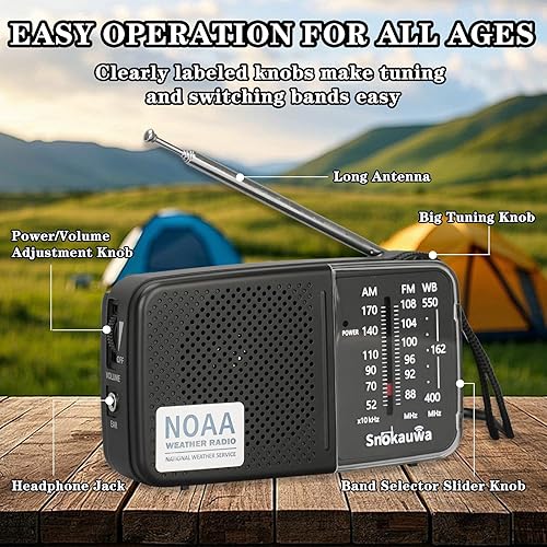 Miniatura 4 de AM FM NOAA Radio meteorológica de emergencia, radios portátiles am fm para regalo en el hogar al aire libre (negro)