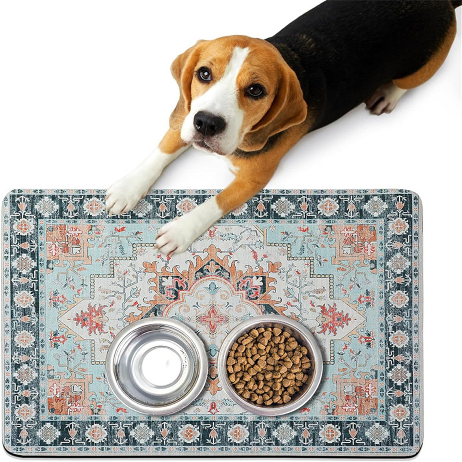 Hearda Pet Mats for Food Bowls Water Absorbent, Vintage Ethnic Style Pet Food Mat Non Slip Quick Dry Cat Feeding Mat Diatomite Pet Feeding Mat Dog Bowl Mats Water Dispenser Mat (50x80cm,Style 1)
