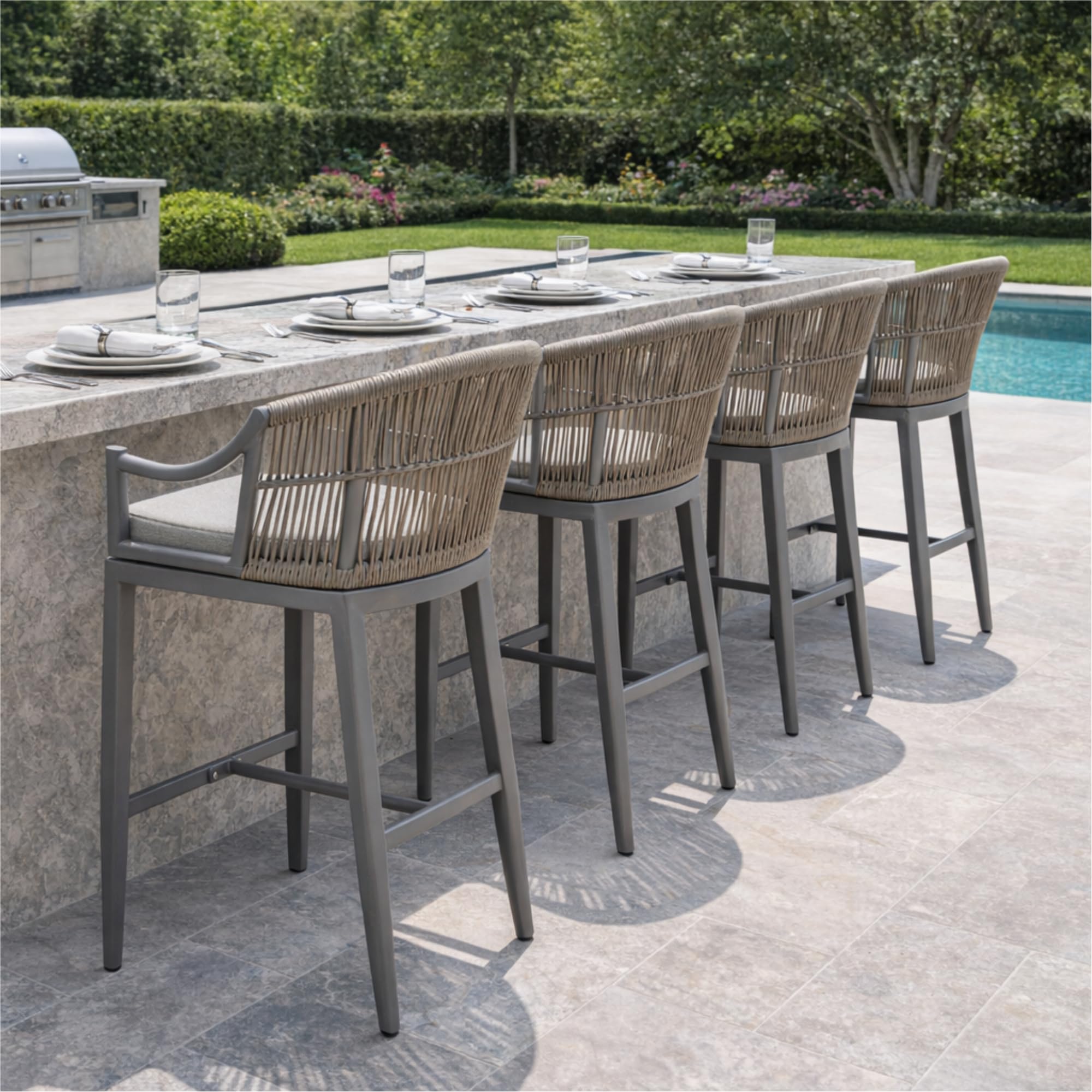 PURPLE LEAF Counter Height Bar Stools Set of 4 Ergonomic Back, Light Grey