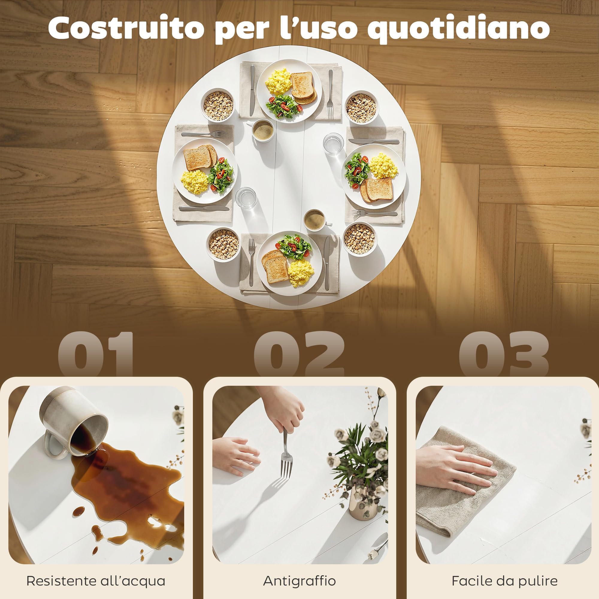 HOMCOM Tavolo da Pranzo Rotondo Pieghevole per 2-4 Persone, Ø80 cm Tavolo Cucina a Ribalta con Gambe a X in Acciaio, Salvaspazio per Soggiorno Sala da Pranzo, Bianco