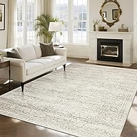 Srugn Washable 8x10 Area Rug - Ultra Soft Faux Wool, Non-Slip Low Pile Vintage Retro Rug for Living Room, Bedroom, Home Decor