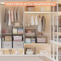 Vista 8 de 5-Tier Large Stackable Closet Organizer and Storage Basket, Sturdy Closet Shelf Organizer with Wood Top, Stackable Storage Bins Cubes for Clothes