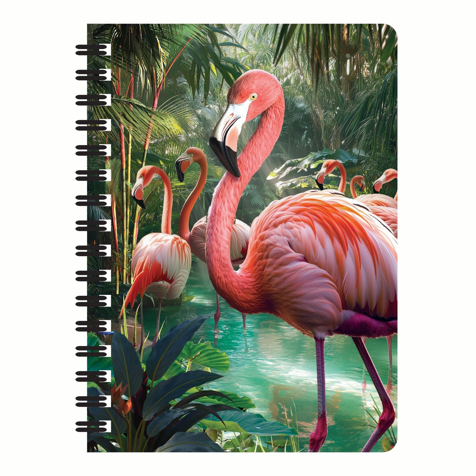 3D LiveLife Notebooks - Pink Oasis from Deluxebase. Lined 21cm x 14.5cm A5 Notepad. 80 Page Spiral Bound Notebook with Lenticular Flamingo Cover. Wild Animal Journal for Women and Men.