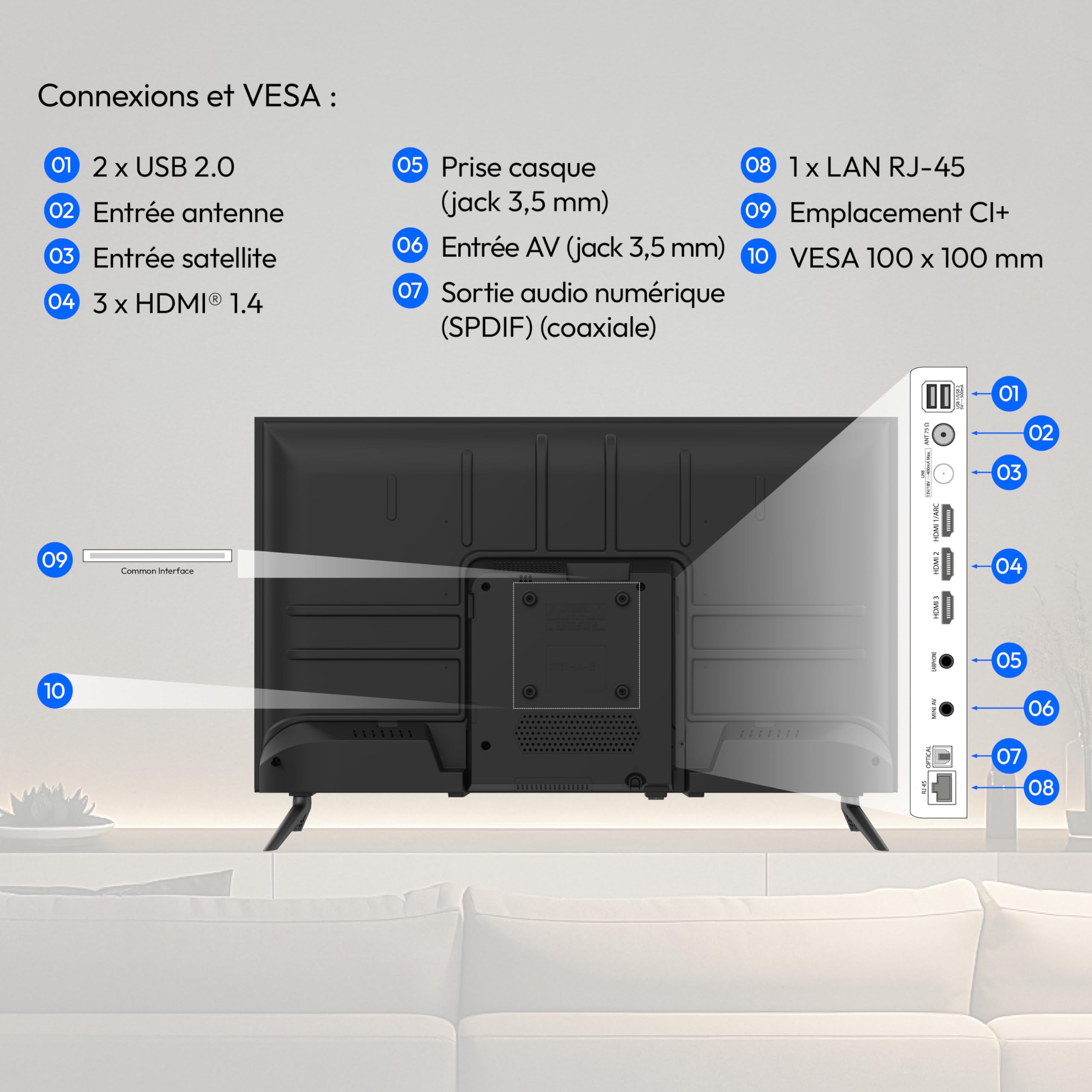 MEDION Téléviseur Full HD 80 cm (32 Pouces) (Smart TV, VIDAA Store, Prime Video, Disney+, DAZN, Paramount+, HbbTV, PVR, HDR, Triple Tuner, MD 832102)