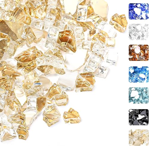 Hisencn 12 pulgada 10-libras mezclado hoguera de vidrio para interior y exterior chimeneas de gas de vidrio de fuego, cuencos de fuego, jardín