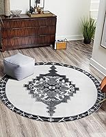 Vista 16 de Unique Loom Timeless Collection - Alfombra de área - Thomas (2' x 3' 1" ovalada, negro y blanco/gris)