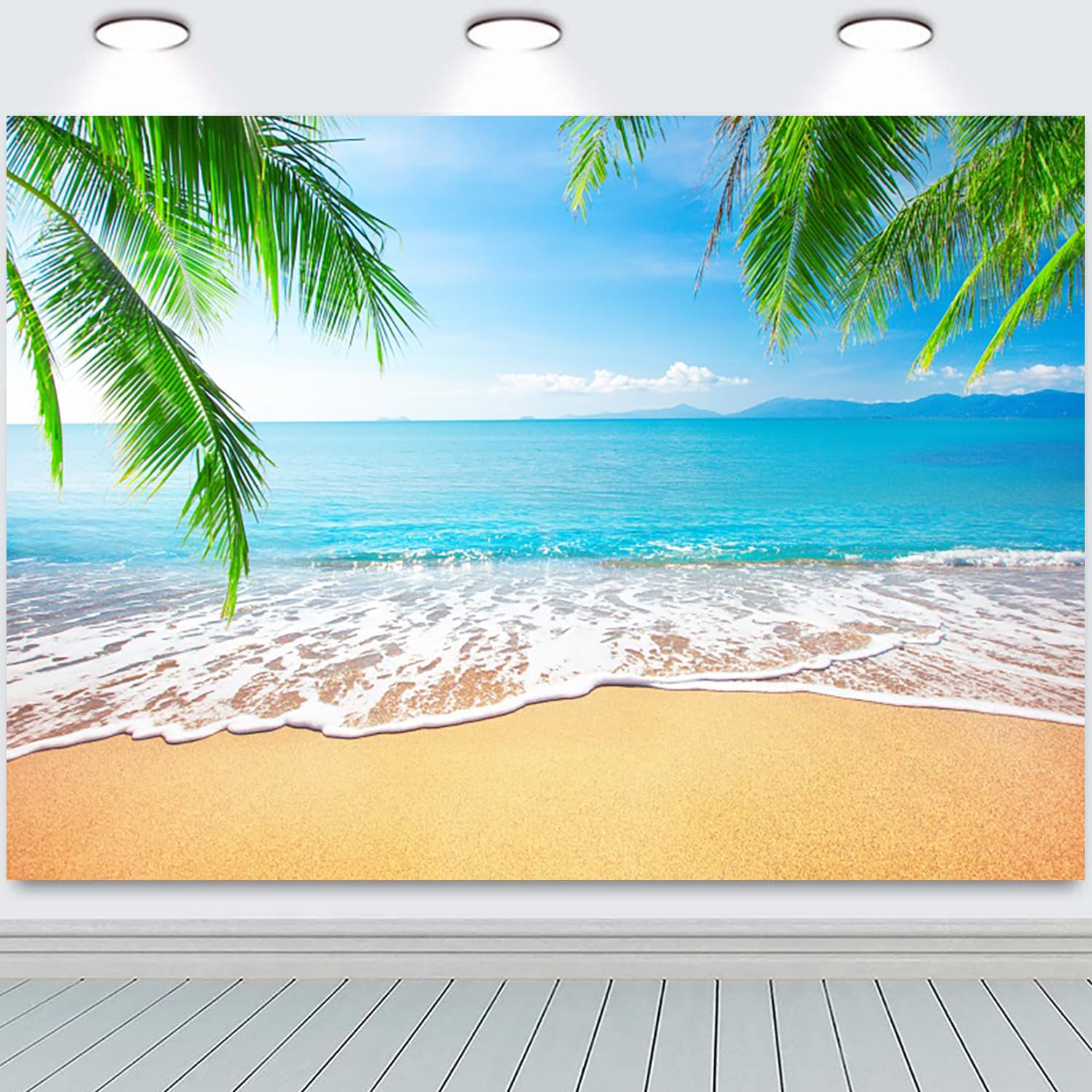 3x2m Sfondo Spiaggia estate tropicale foglie di palma mare isola blu mare cielo fotografia sfondo matrimonio sposa baby shower compleanno Luau Party decorazioni Banner Photo Booth Props