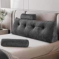 Vista 9 de Z-hom Almohada de cuña grande para cabecero triangular, almohada de lectura con una almohada enrollable para cama, sentado, dormir, cojín de Gris