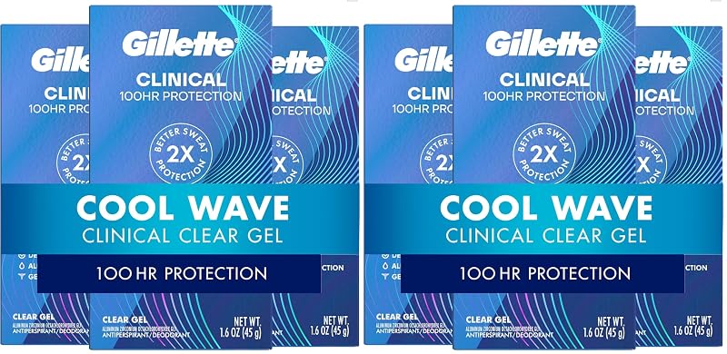 Desodorante antitranspirante Gillette Clinical em gel transparente, fragrância Cool Wave, Pacote com 6