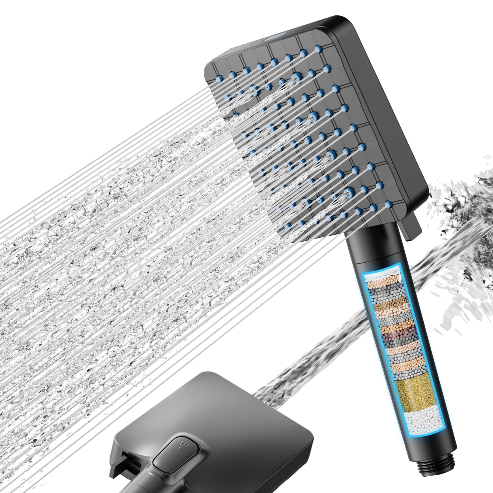 Cobbe Hard Water Filter Squre Shower Head, High Pressure Shower Head With 20 Stage Filter, 6+1 Spray Modes Square Powerful Built-In Power Wash 6977474160889