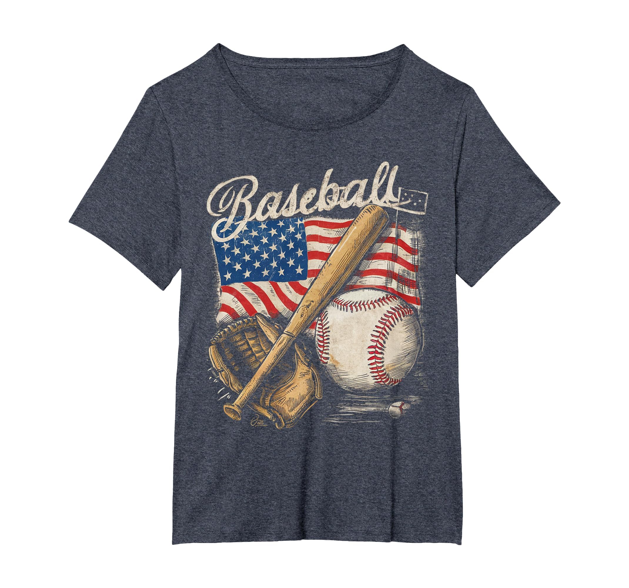 American Flag Baseball Player Bat Fan Catcher Pitcher USA T-Shirt