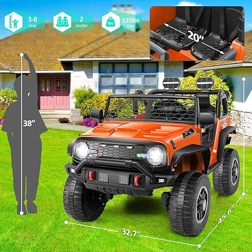 Miniatura 6 de Hikole Camión de paseo de 24 V para niños de 4 a 8 años con control remoto, automóvil eléctrico de 2 plazas para niños, conmutable 4WD2WD, 3