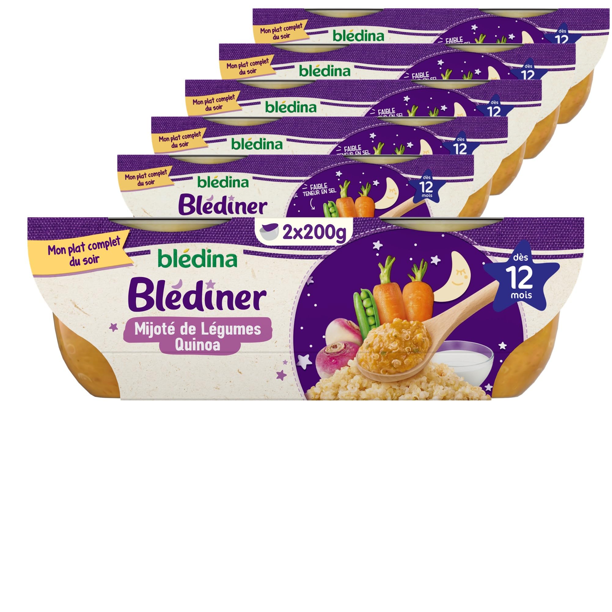 Blédina - Blediner - 12 bols - Mijoté de Légumes/Quinoa - Pour le Diner de bébé dès 12 Mois - Pack de 6x2