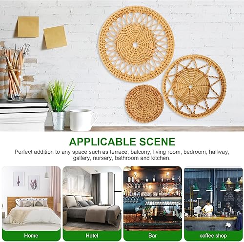 Miniatura 8 de UPKOCH 3 cestas de pared tejidas bohemias colgantes de hierba marina, cesta de mimbre rústica, decoración de pared para sala de estar, dormitorio