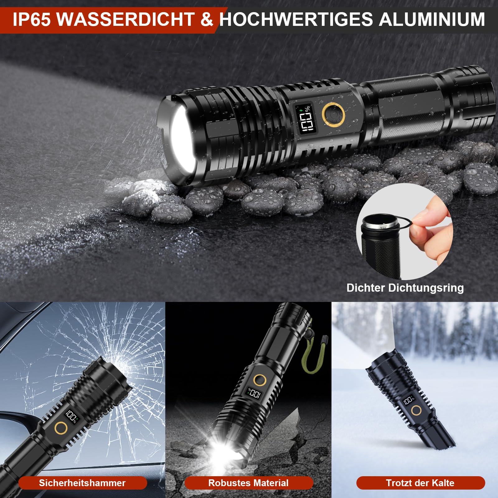 Torcia a LED ricaricabile, 20000 lumen, torcia a LED, estremamente luminosa, zoombare, torcia tattica con 5 modalità di luce, IP65, impermeabile, torcia a LED per campeggio, escursionismo e attività