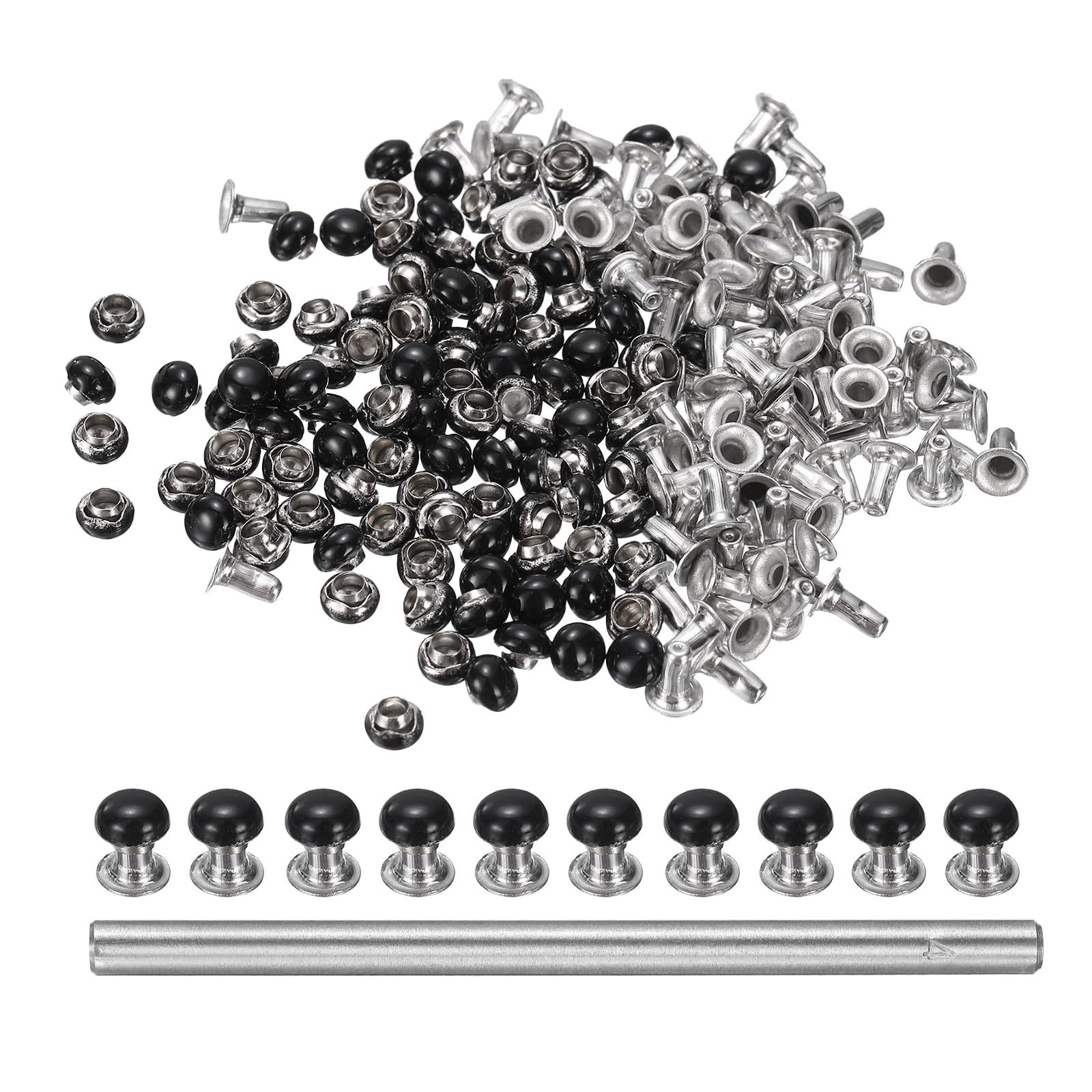 sourcing map 100pcs Round Dome Leather Rivets 4mm Leather Rivets Rapid Punk Spikes Leathercraft Decoration with Hole Punch for Rock Nailheads Clothing Belts Bags Shoes, Black — image 1