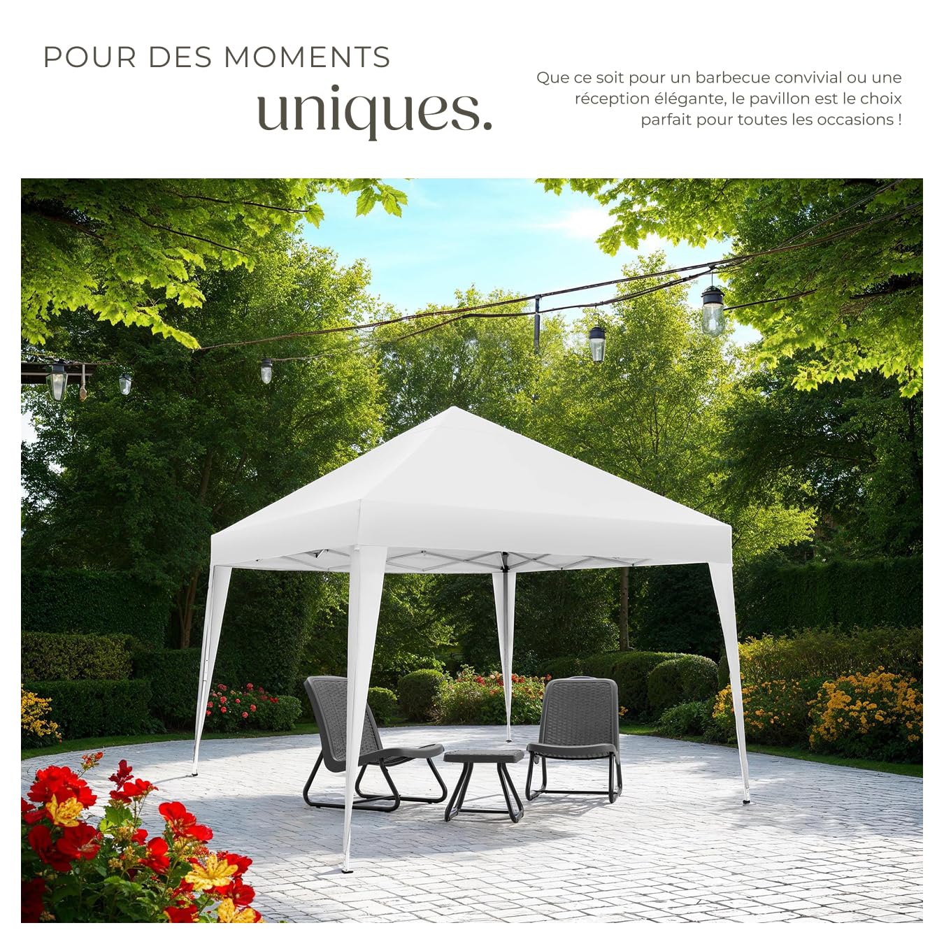 tectake® Tonnelle de Jardin 3x3m en Acier époxy Pliable Tente de réception Pavillon, Imperméable, Sac de Transport Inclus, Tonnelle terrasse Exterieur Tente de réception Barnum Mariage Baptême