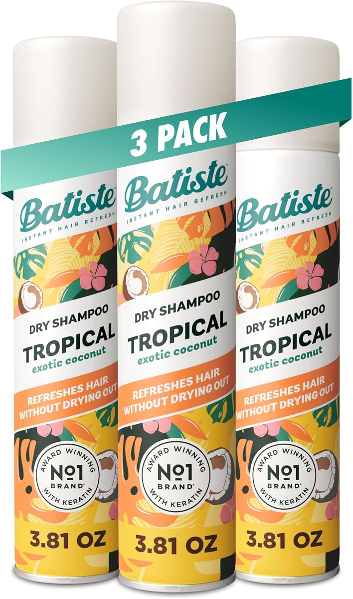 Dry Shampoo, Tropical Fragrance, 3.81 Oz, 3-Pack | Coconut, Vanilla and Jasmine Scent; Value Pack, Refreshes Hair, Absorbs Oil Between Washes, For Hair Texture and Body