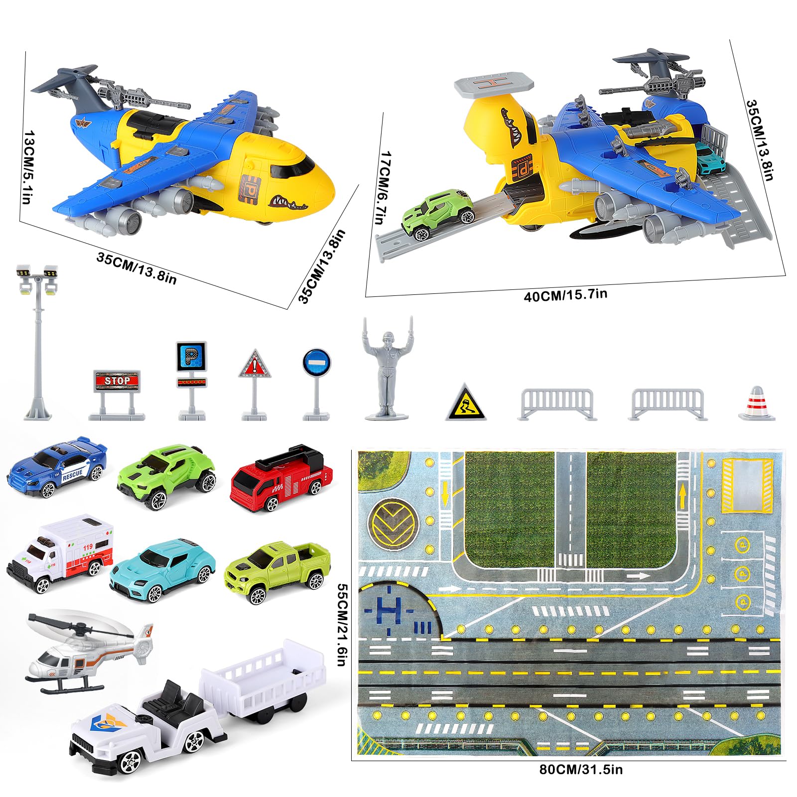 deAO Kit De Jouet Véhicule Militaire,Jeux Militaire Enfant avec Hélicoptère Et 8 Vehicule,Mini Véhicule De Combat,Avion Militaire Jouet