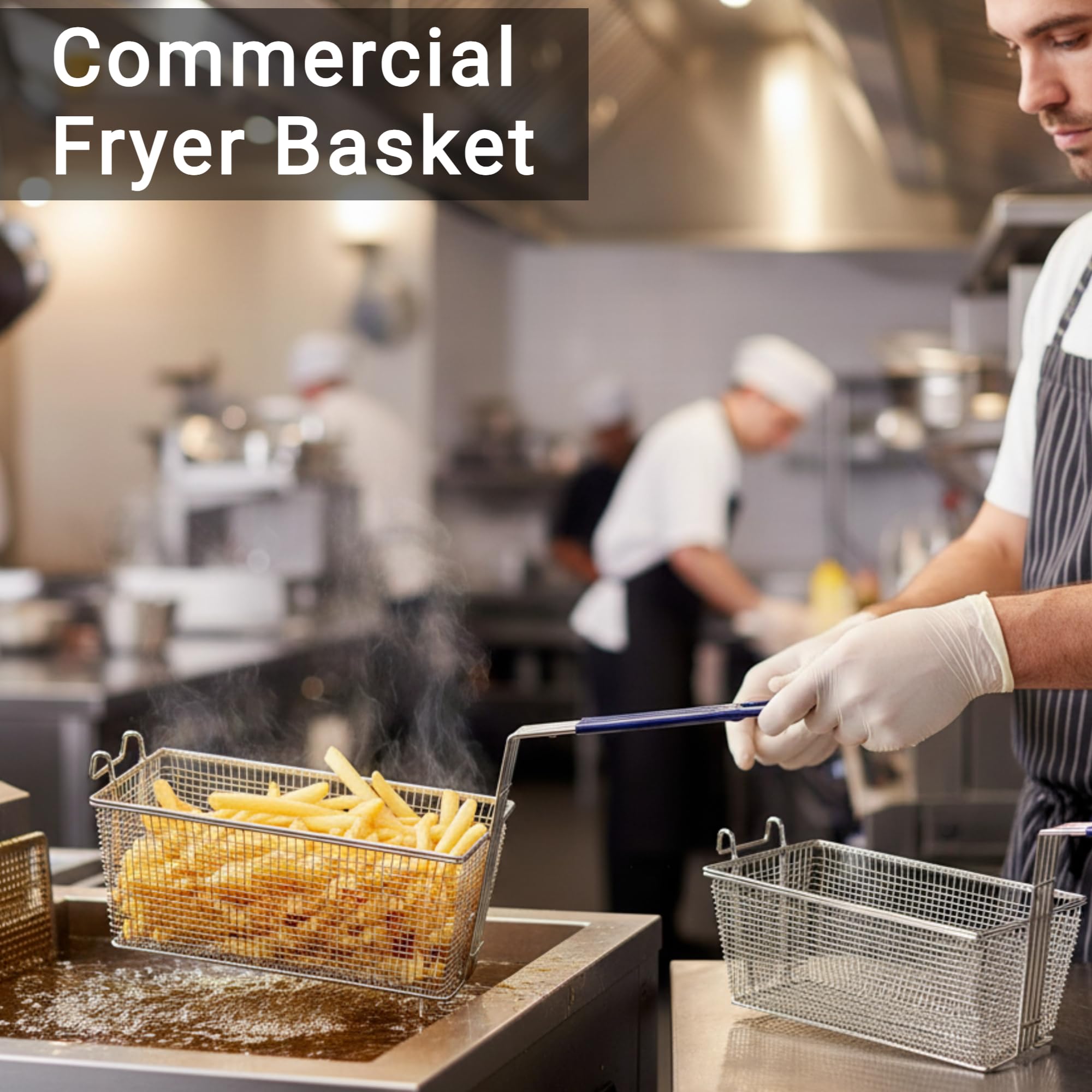 Cestino per friggere, in acciaio inox commerciale con manico resistente al calore, resistente per cucinare patatine, pesce, pollo, lavabile in lavastoviglie