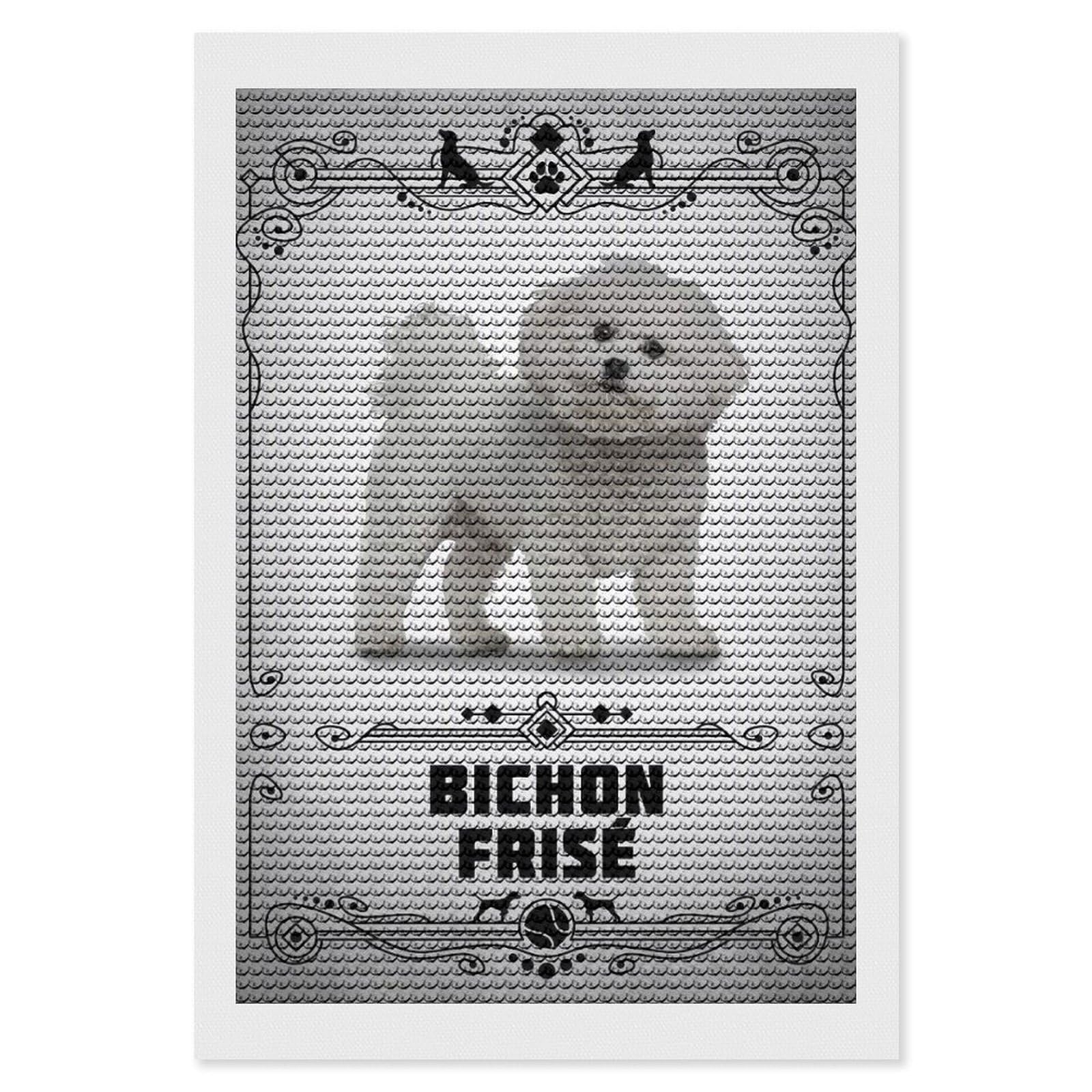 Junmoney Bichon Frise Diamond Art Canvas 8"x12", Easy Handmade Project, Complete Accessories, Bedroom Decor, Birthday Gift