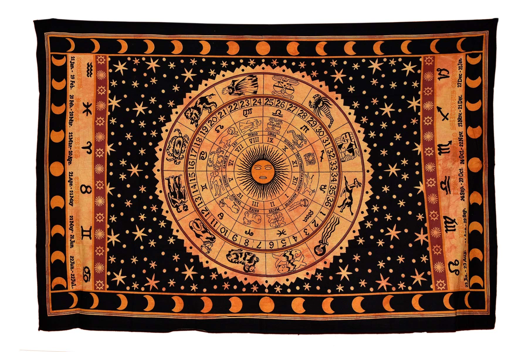 SHIVANSH CREATIONS Cotton Hippy Indian Mandala Wall Hanging Bohemian Throw Decor Bedspread Tapestries Wall Tapestries Mandala Tapestry (Black Zodiac)