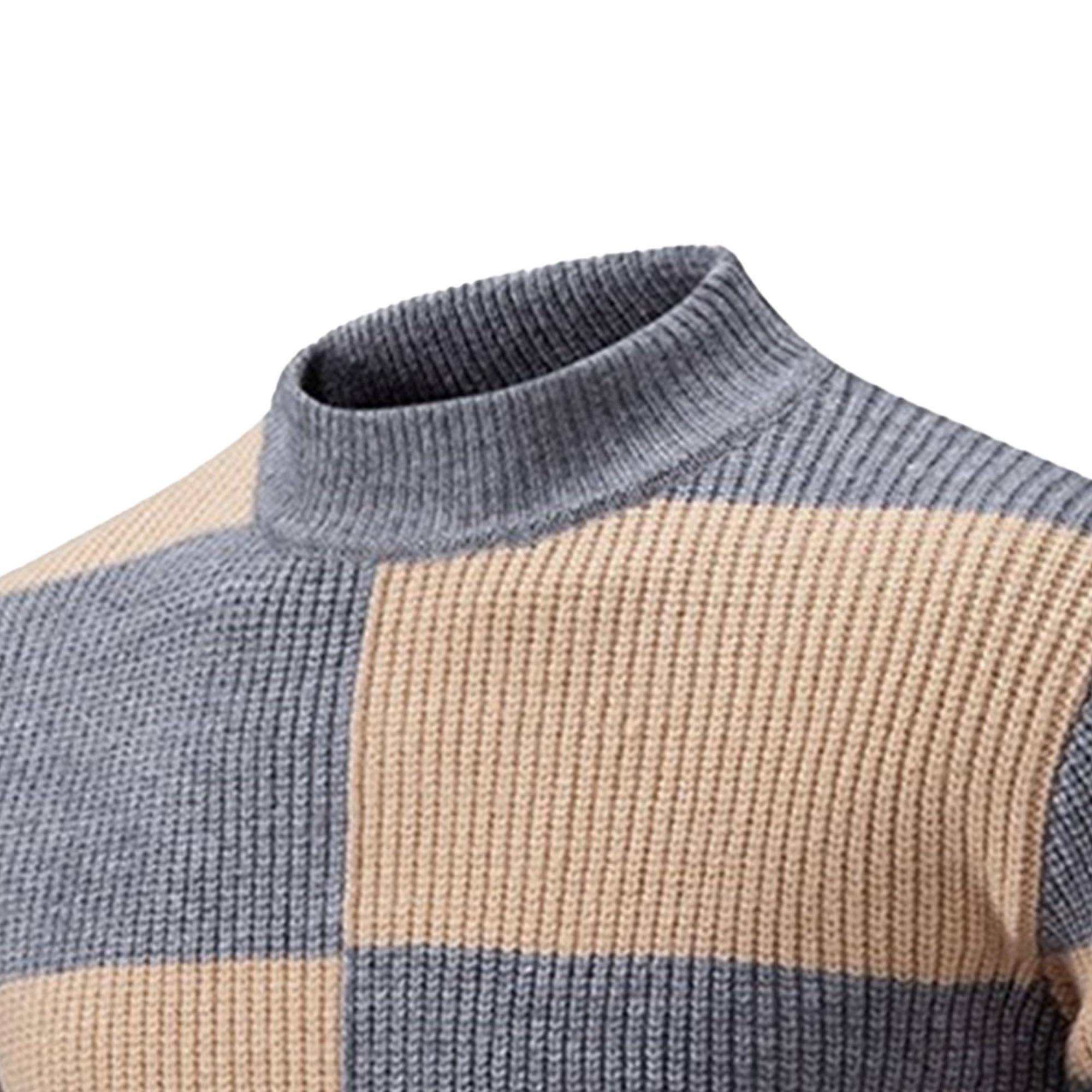 Mens Color Block Knitwear Pullover Trendy Vintage Cable Knit Sweater Casual Warm Thermal Sweatshirt (Grey,XX-Large)