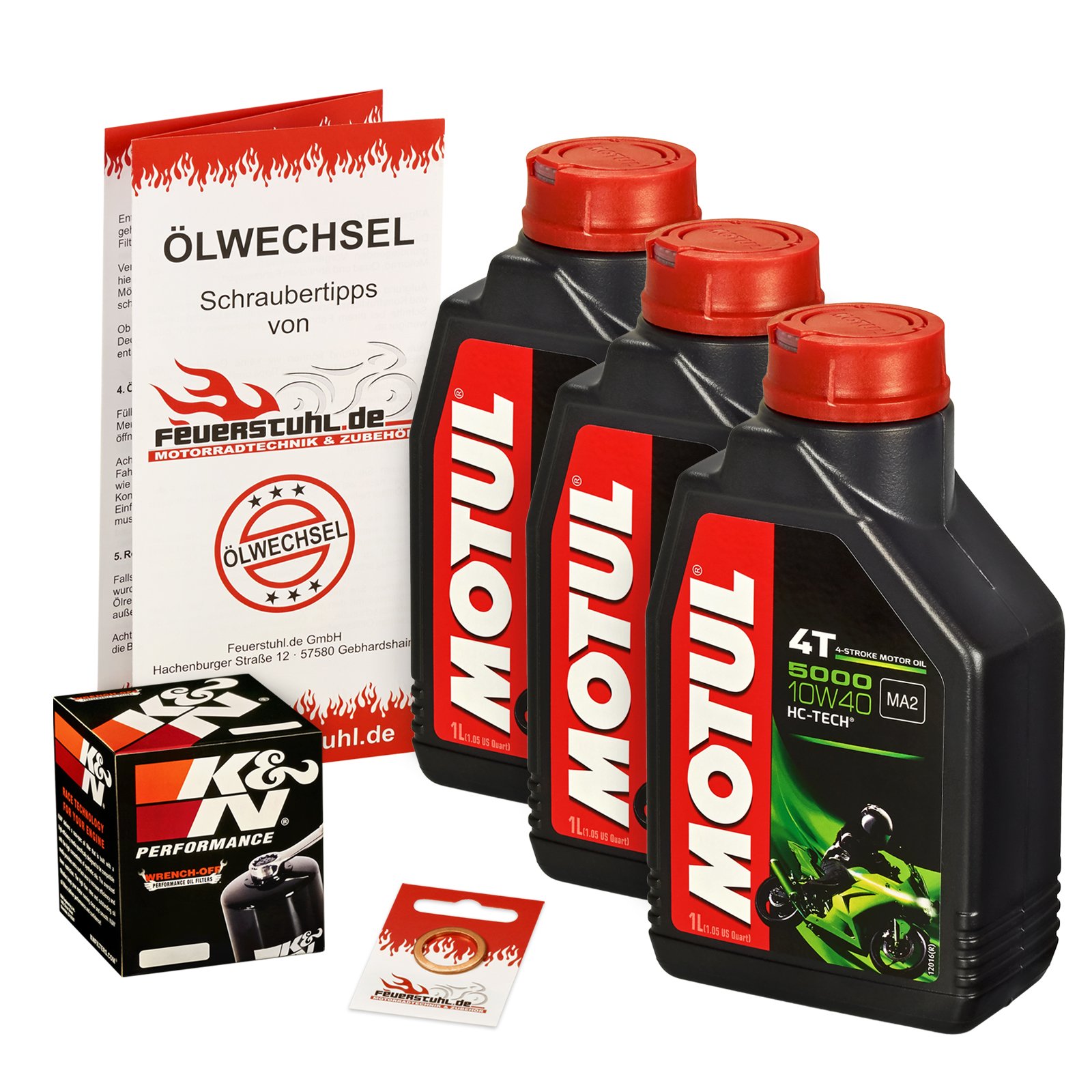Motul 10W-40 Öl + K&N Ölfilter für Yamaha GTS 1000, 93-95, 4BH - Ölwechselset inkl. Motoröl, Filter, Dichtring