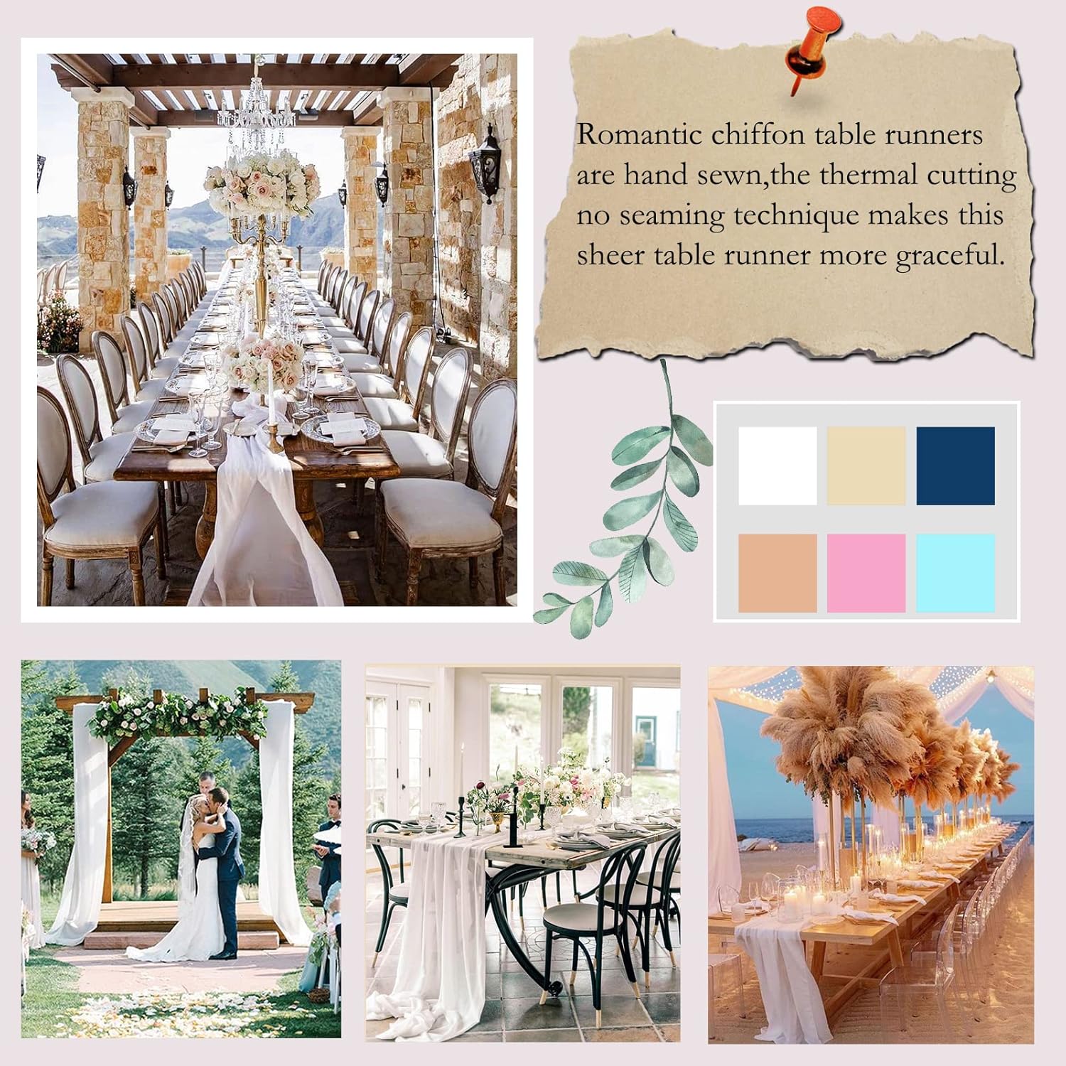 10ft White Chiffon Table Runner 29x120 Inches Sheer Wedding Runner Rustic Bridal Party Decorations