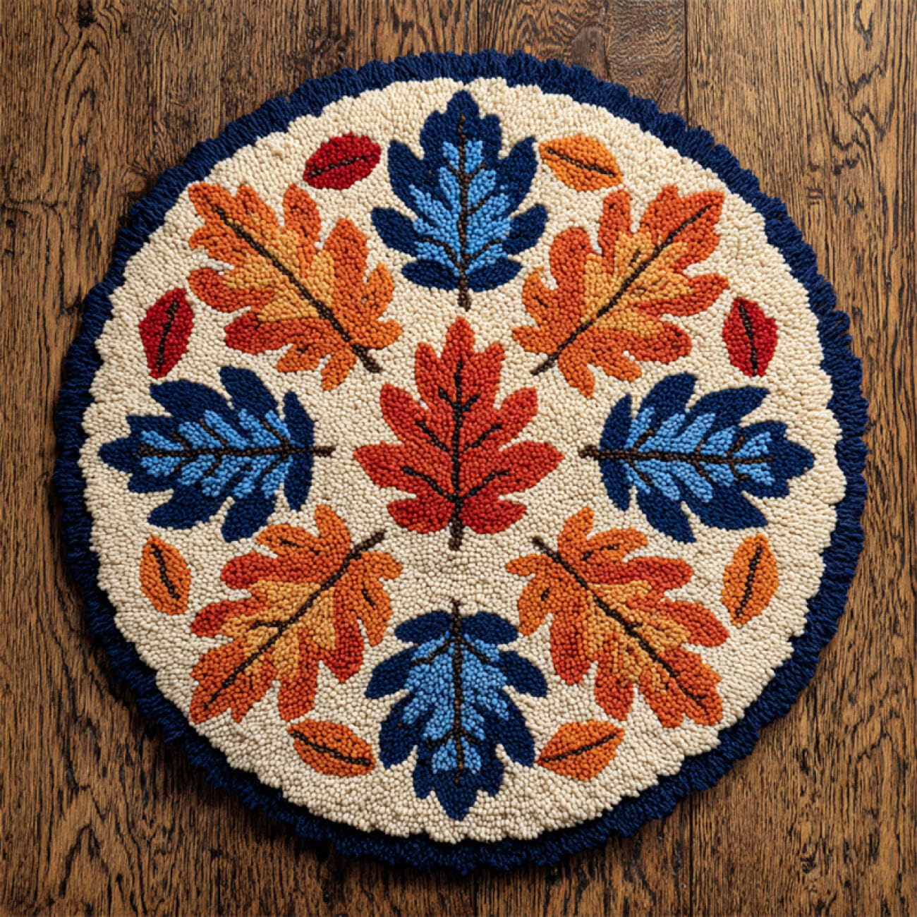 Kitquiver Latch Hook Kit Rug Autumn Leaves 100x100cm