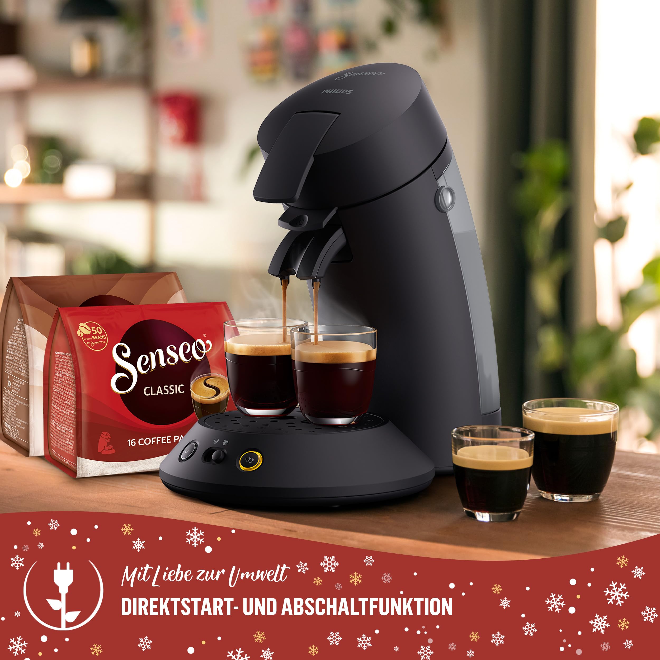 Philips SENSEO Original Plus – Kaffeestärkewahl, Coffee Boost, 2-Tassenfunktion, 0,7L Wassertank, samtige Crema, inklusive 2 Packungen Pads (CSA210/69)