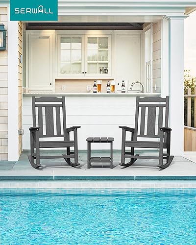 Vista 60 de SERWALL Mecedora de gran tamaño para exteriores, silla mecedora al aire libre de HDPE, azul