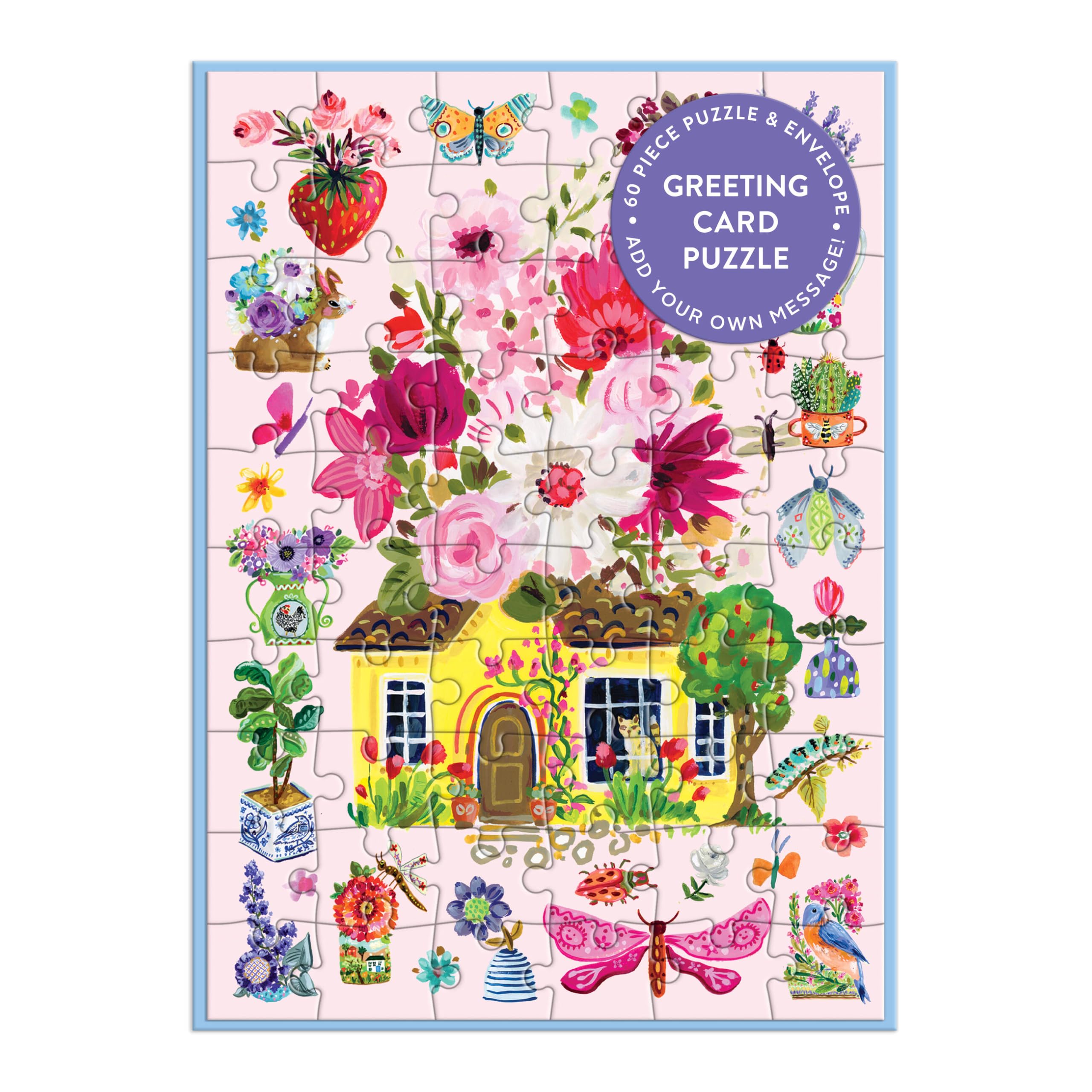 Galison Buzzy Bouquets – All Occasion Floral Greeting and Jigsaw Puzzle Card Includes Color Coordinated Envelope and Sticker Seal