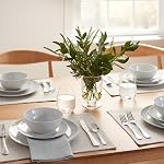 Amazon Basics 18-Piece Ensemble de vaisselle, vaisselle, bols, service pour 6, Coupe de porcelaine blanche