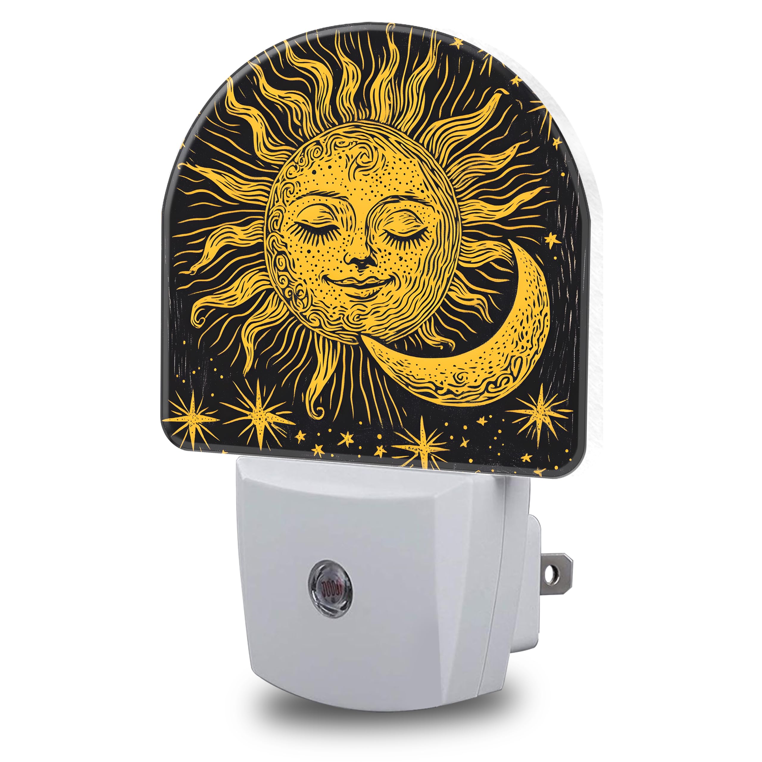 Night Lights Plug into Wall Boho Moon Sun Star Night Light Dusk to Dawn Smart Sensor Decorative Round Led Lamp for Bedroom Kitchen Hallway Nightlight for Women Men