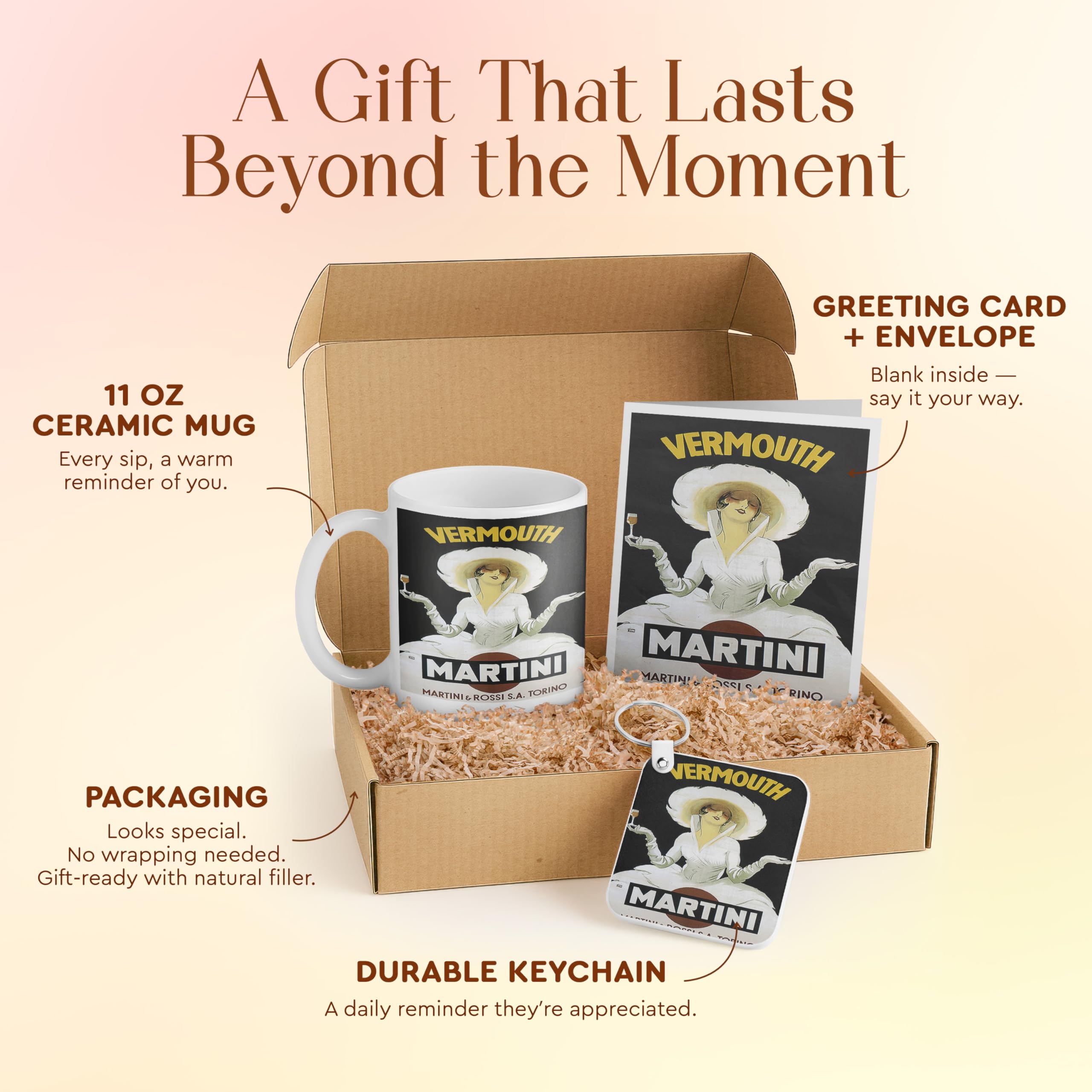 3dRose Vintage Martini Gift Set – Elegant Barware Collection with Mug, Greeting Card, and Keychain – Perfect Birthday or Hostess Gift