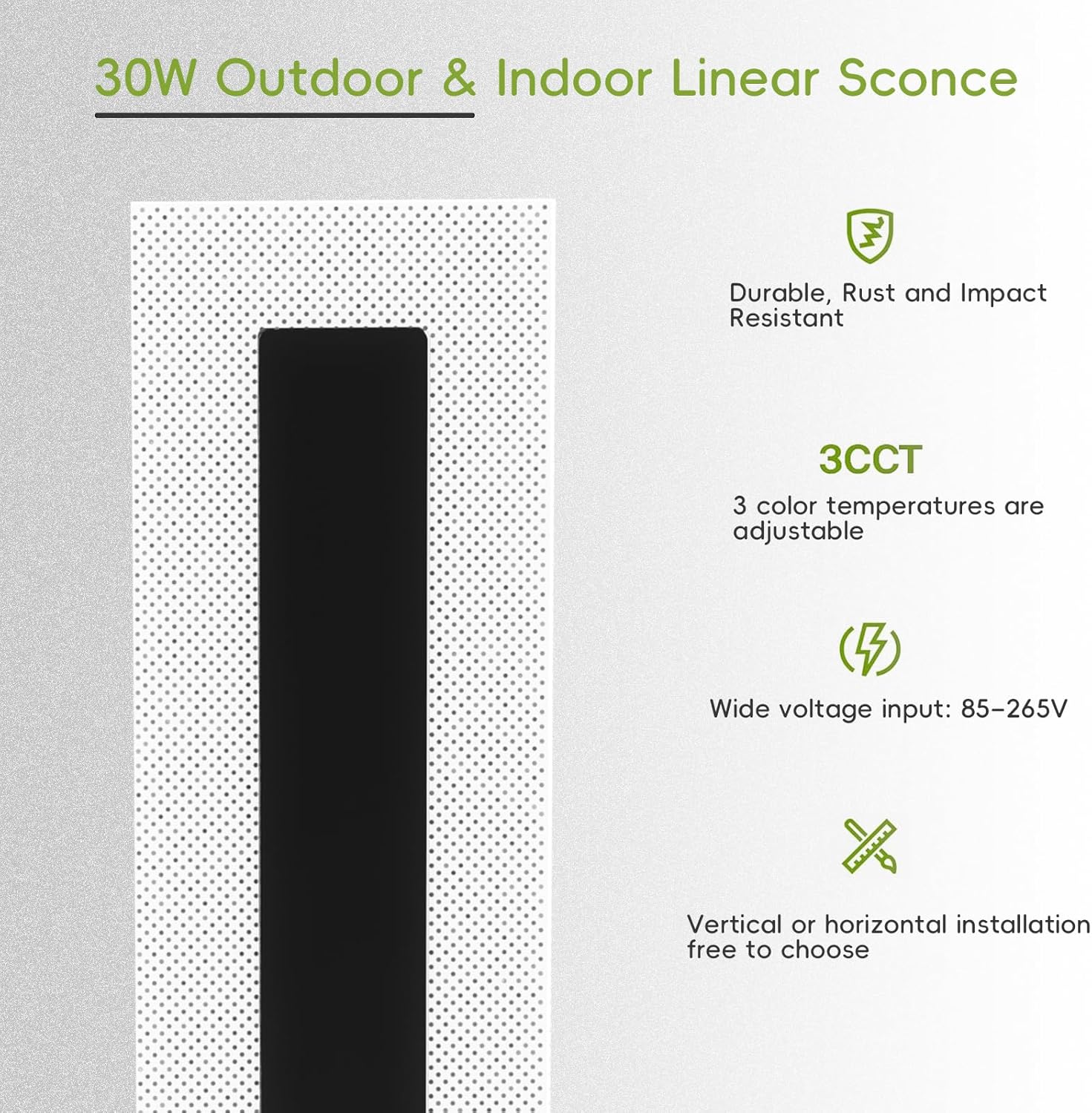 30W 2 Pack Outdoor Wall Sconce with Switch, Dimmable Modern Wall Light Fixture Indoor Long Strip, Ip65 Waterproof Black Led Wall Light 3000K/4500K/6500K for Living Room Porch Corridor 33.46 in